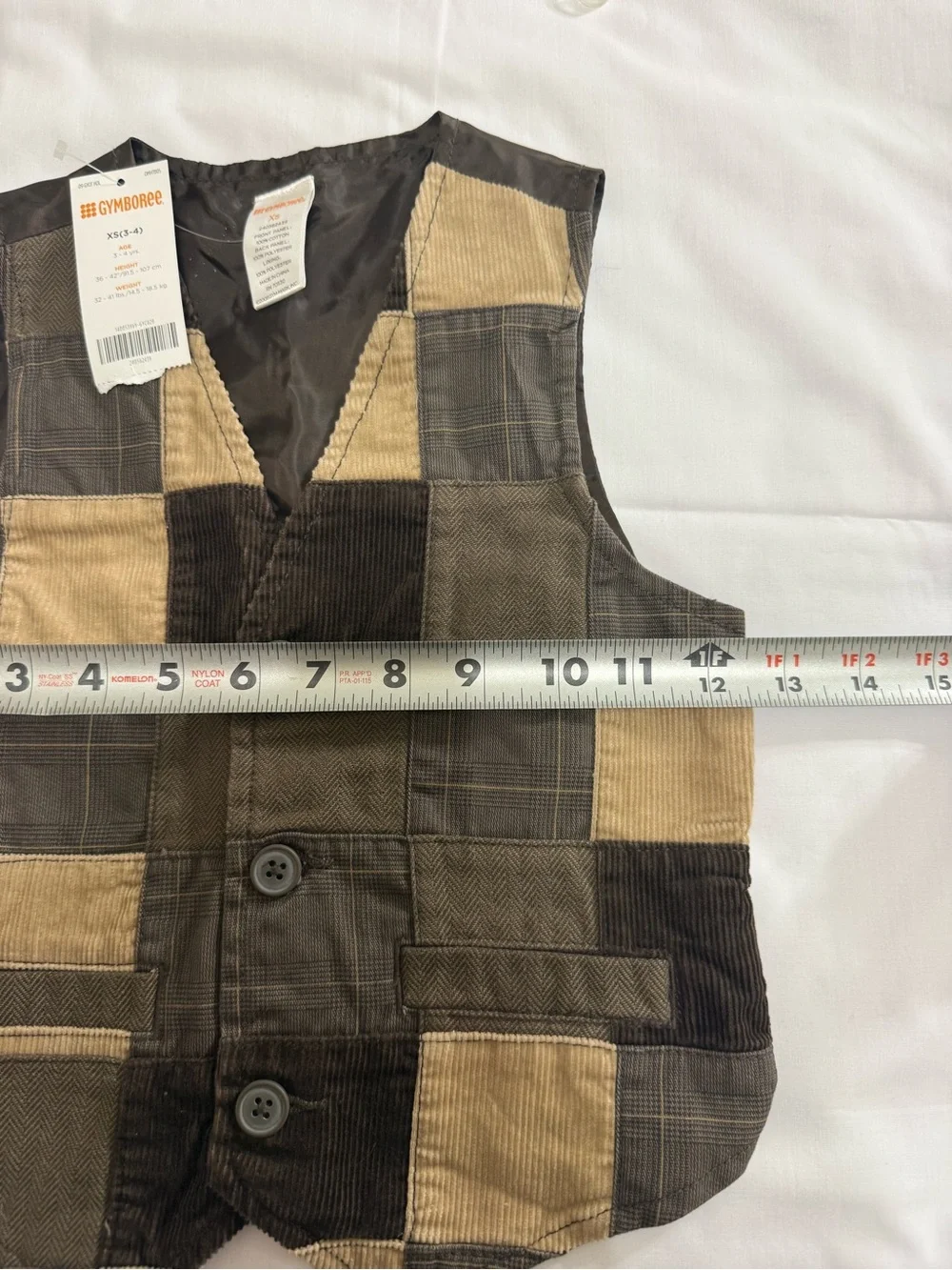 Gymboree Boys XS3-4 Patchwork Vest 100% Cotton Front NWT Brown Tan.